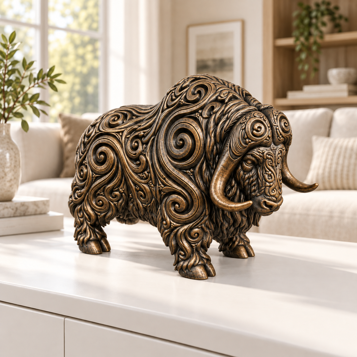 Moschusochse Ornament - Bronze handbemalt Wohnzimmer