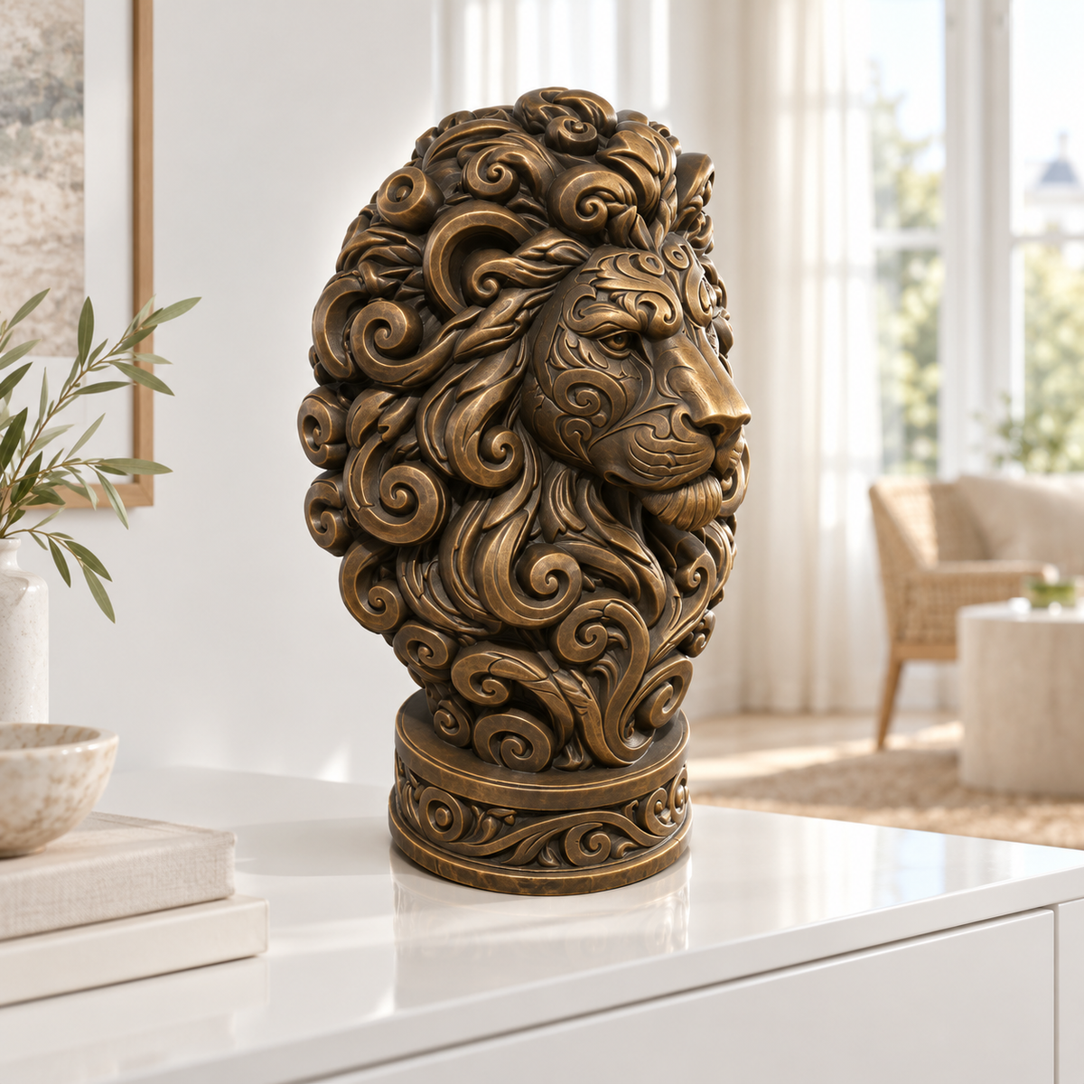 Löwenbüste Ornament - Bronze handbemalt Wohnzimmer
