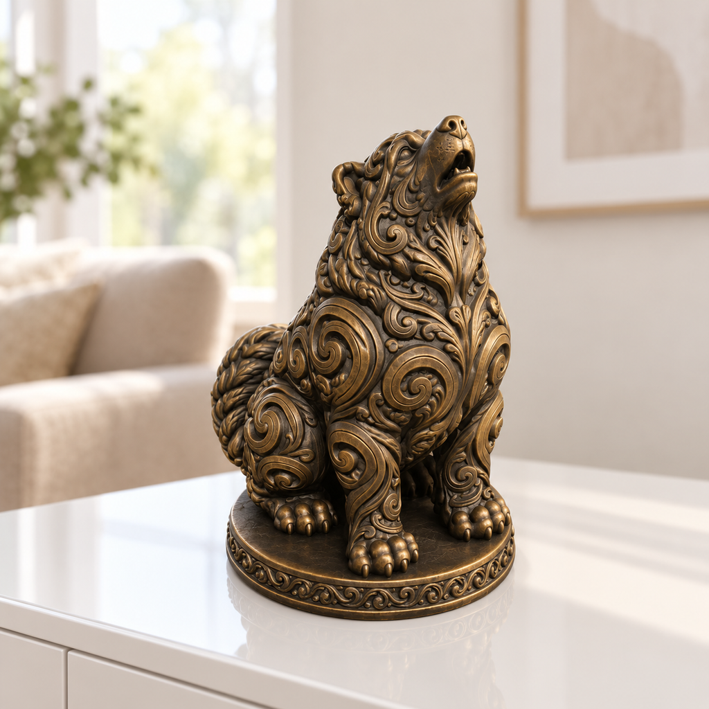 Husky heulend Ornament - Bronze handbemalt Wohnzimmer