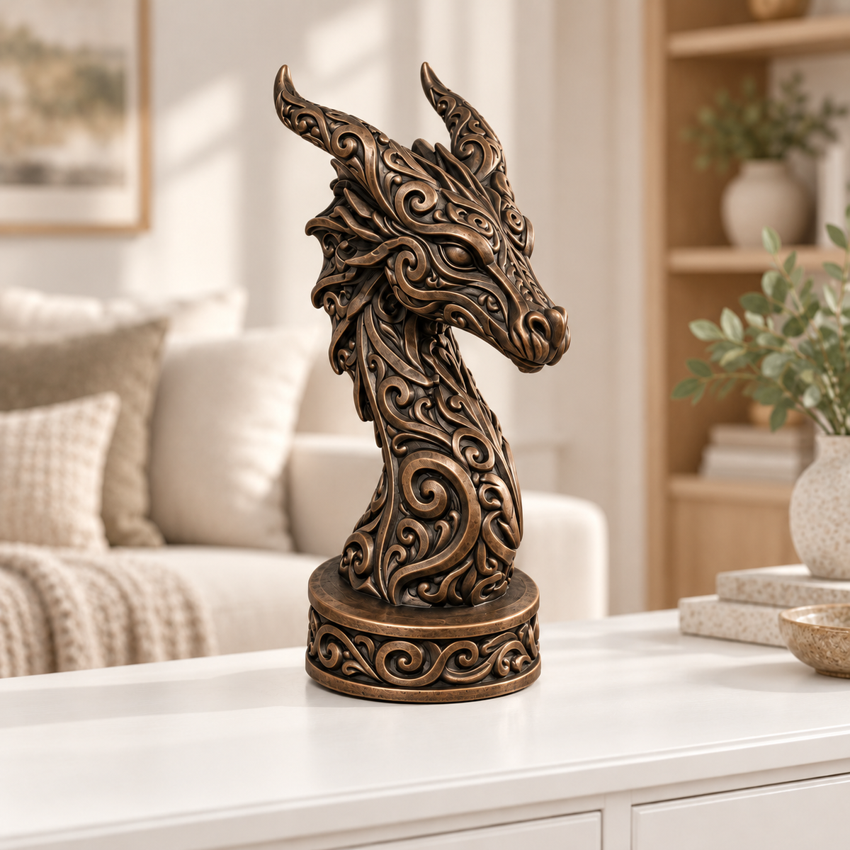 Drachenbüste Ornament - Bronze handbemalt Wohnzimmer