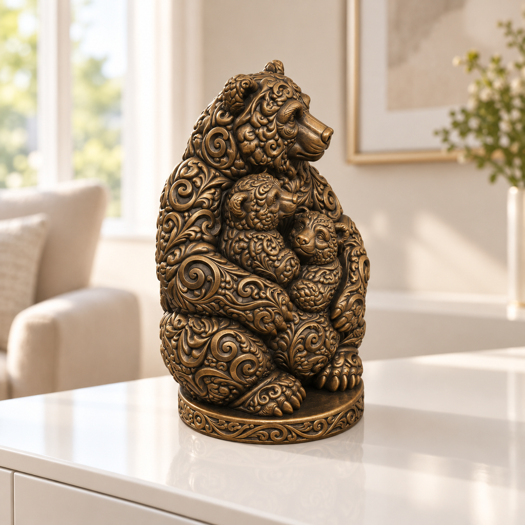 Bär mit zwei Jungen Ornament - Bronze handbemalt Wohnzimmer