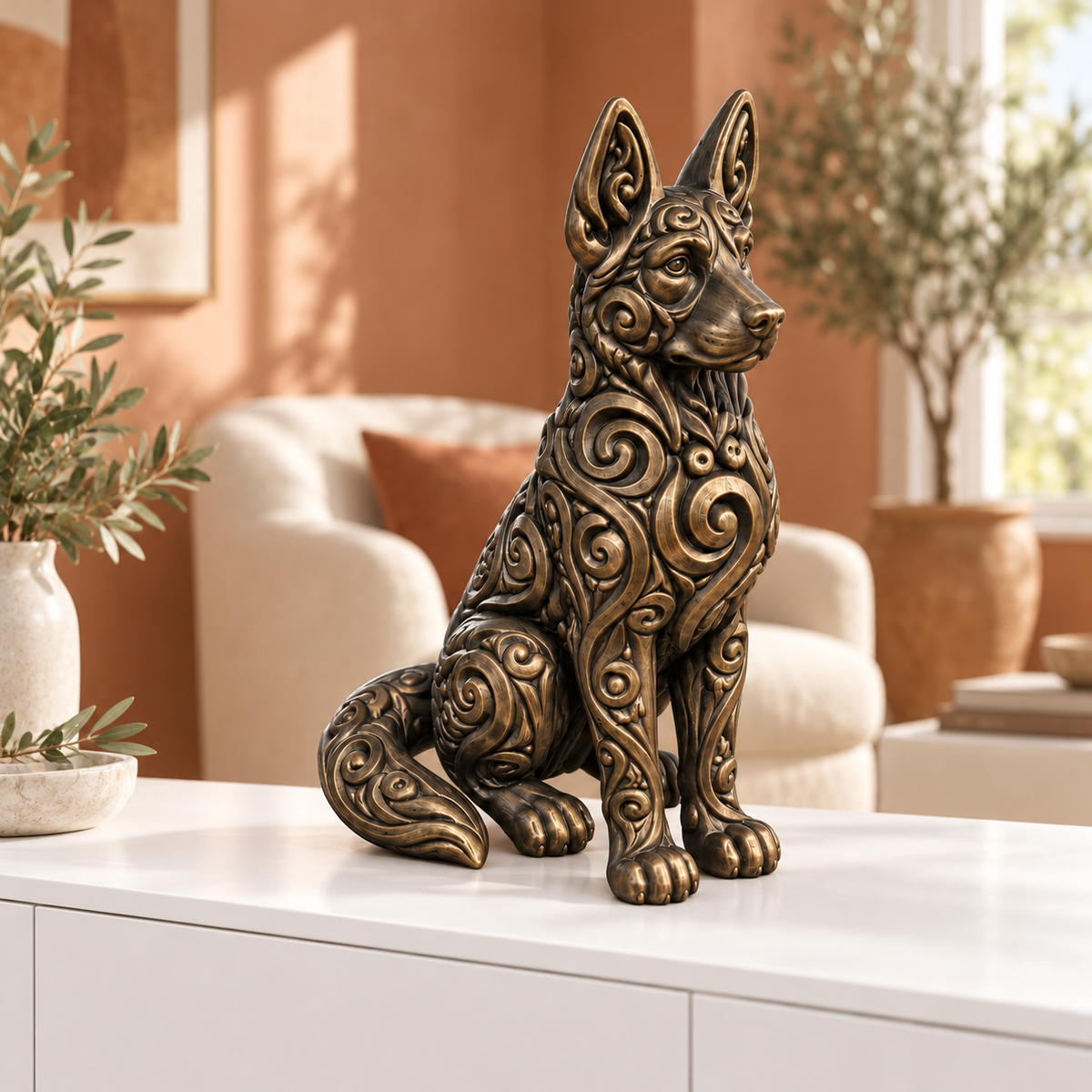 Hund Ornament - Bronze handbemalt Wohnzimmer
