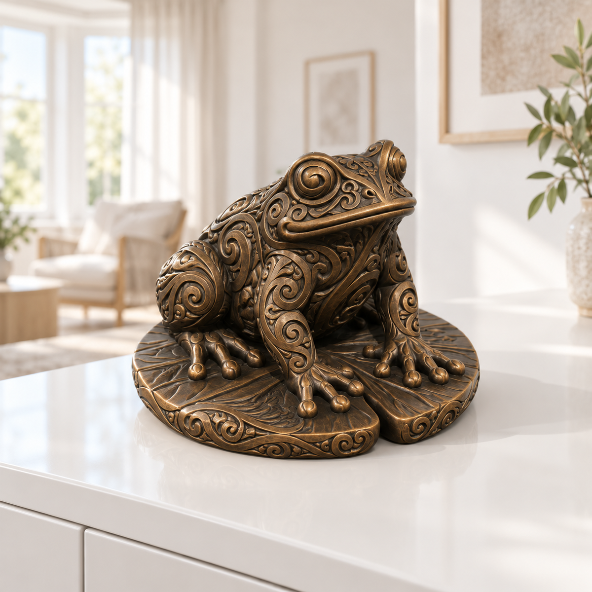Frosch auf Seerosenblatt Ornament - Bronze handbemalt Wohnzimmer