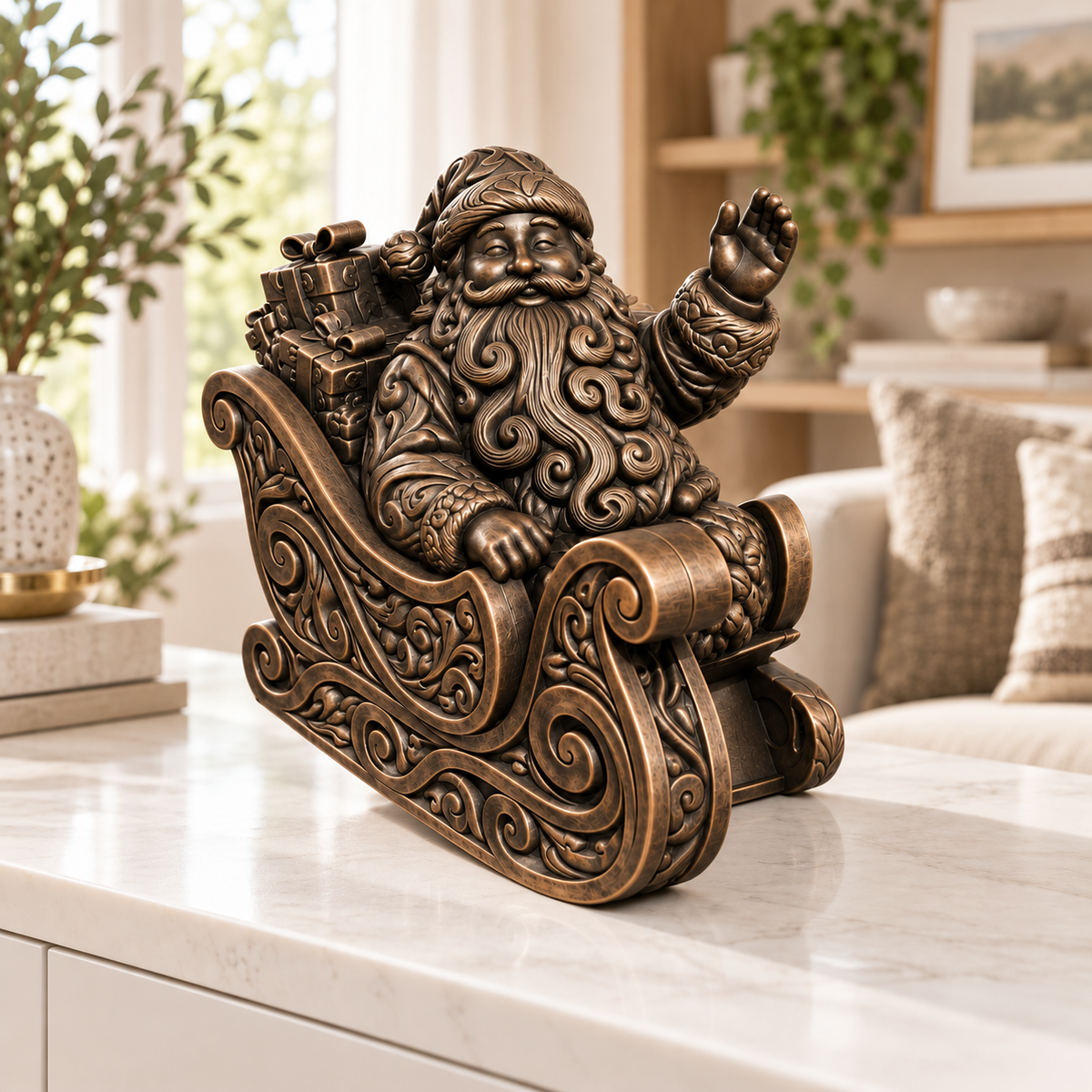 Santa im Schlitten Ornament - Bronze handbemalt Wohnzimmer