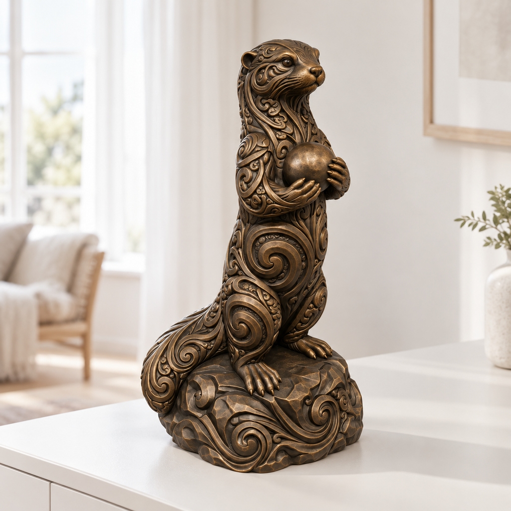 Otter mit Stein Ornament - Bronze handbemalt Wohnzimmer