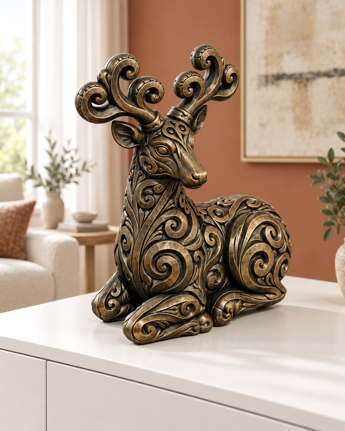Hirsch Ornament - Bronze handbemalt Wohnzimmer