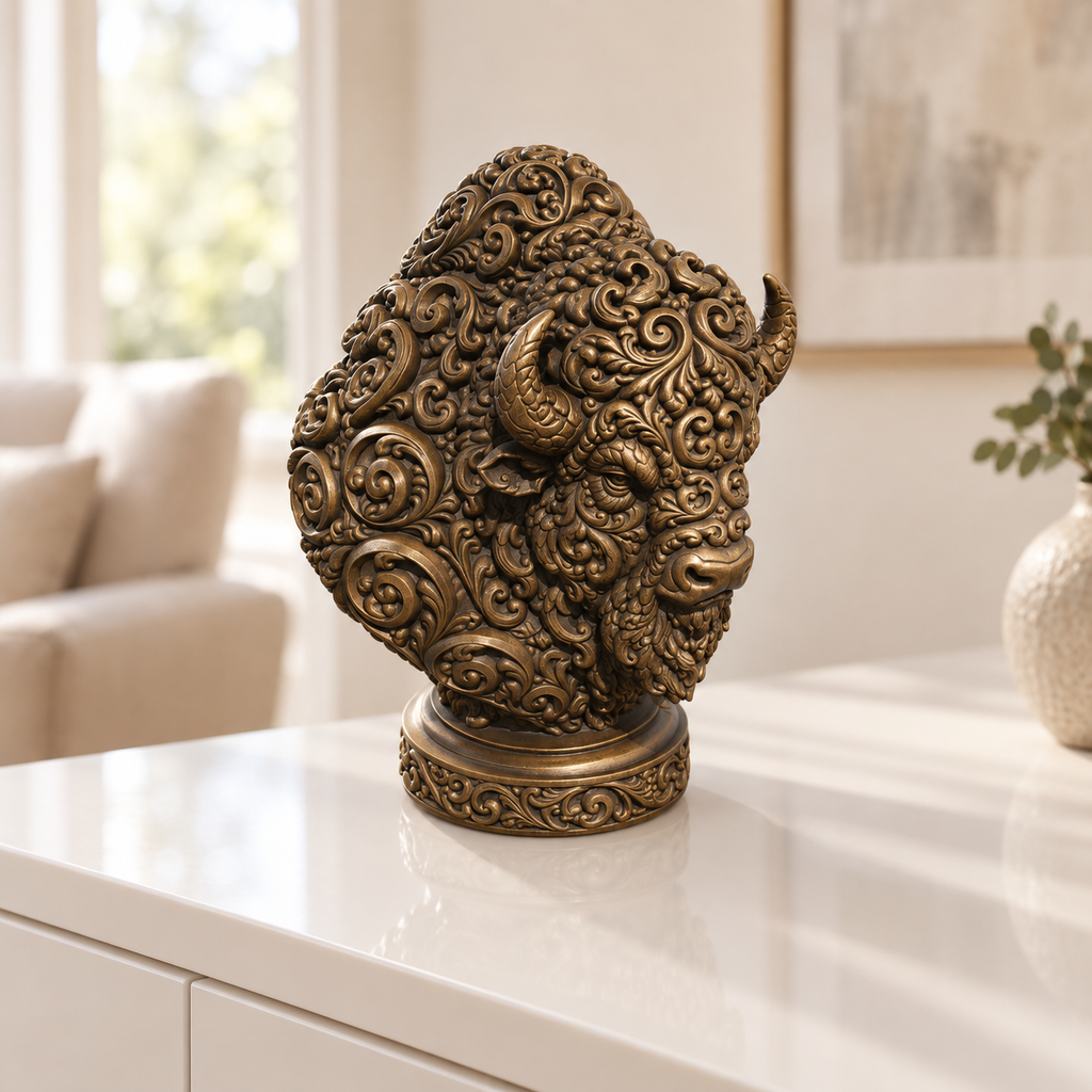 Bisonbüste Ornament - Bronze handbemalt Wohnzimmer