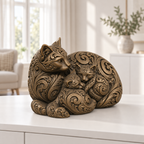Katze mit Kätzchen Ornament - Bronze handbemalt Wohnzimmer