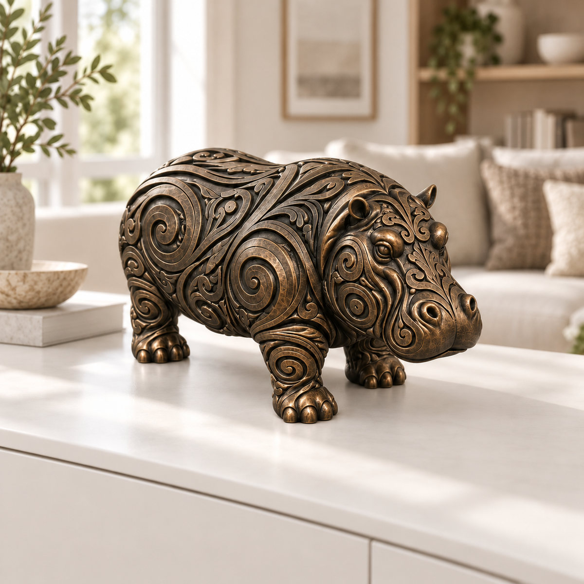 Nilpferd Ornament - Bronze handbemalt Wohnzimmer