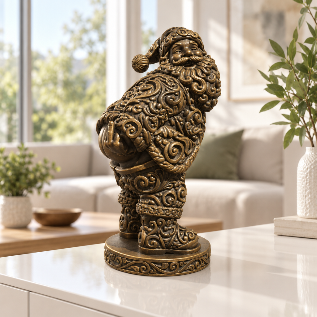 Santa mit Po und Finger Ornament - Bronze handbemalt Wohnzimmer