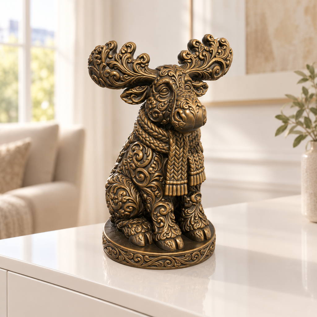 Elch mit Schal Ornament - Bronze handbemalt Wohnzimmer