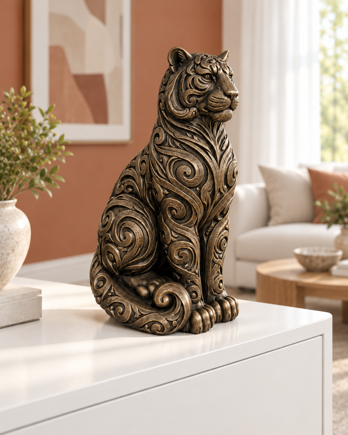 Tiger Ornament - Bronze handbemalt Wohnzimmer