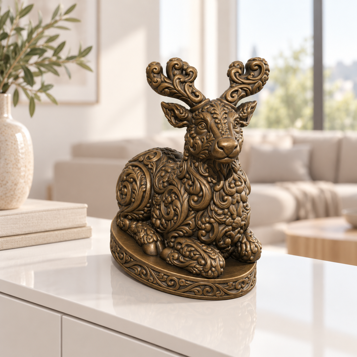 Liegendes Rentier Ornament - Bronze handbemalt Wohnzimmer