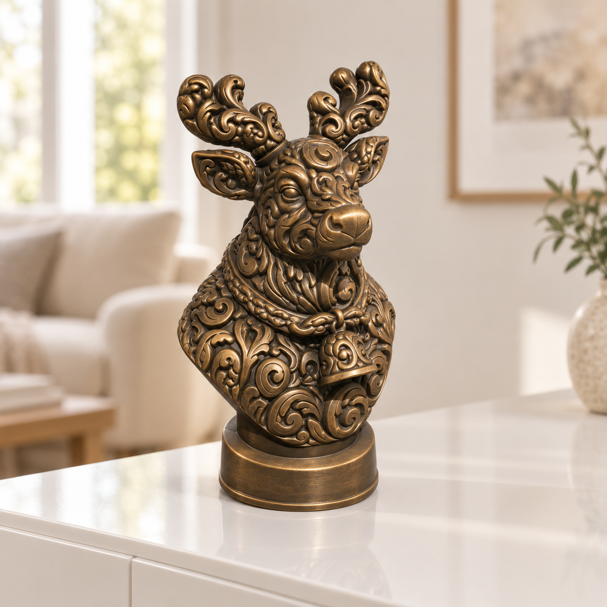 Rentierbüste Ornament - Bronze handbemalt Wohnzimmer