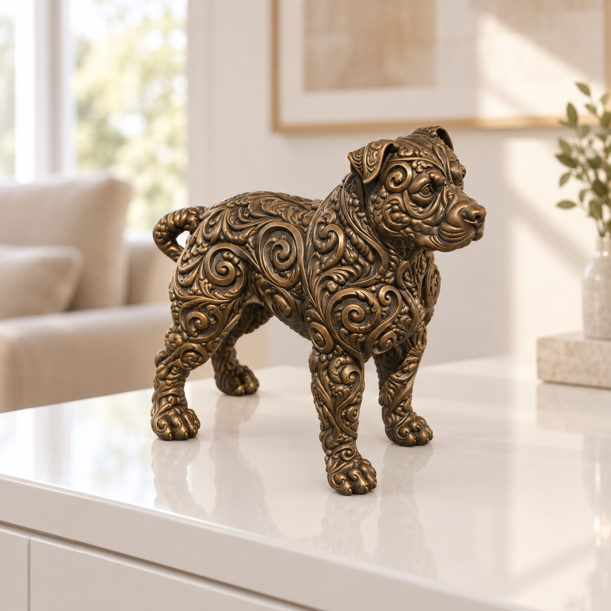 Pitbull stehend Ornament - Bronze handbemalt Wohnzimmer
