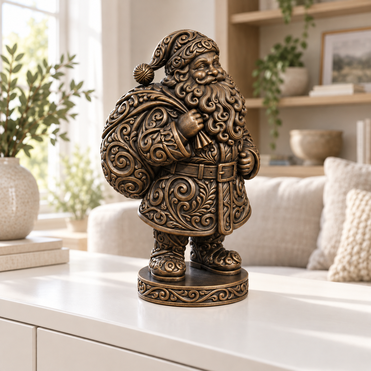 Weihnachtsmann mit Sack Ornament - Bronze handbemalt Wohnzimmer