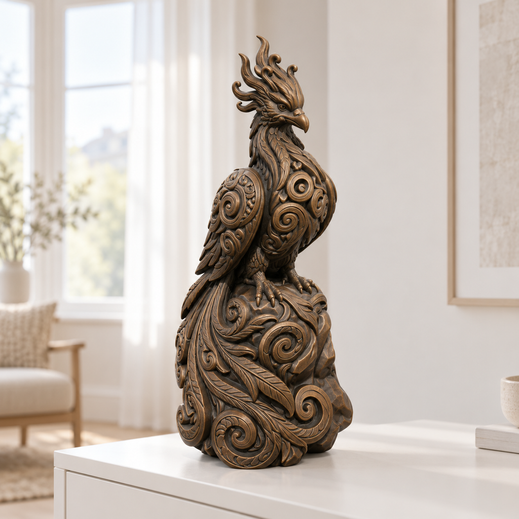 Sitzender Phönix Ornament - Bronze handbemalt Wohnzimmer