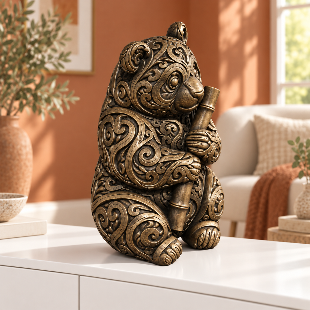 Panda Ornament - Bronze handbemalt Wohnzimmer