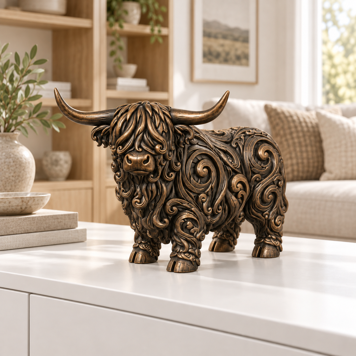 Hochlandrind Ornament - Bronze handbemalt Wohnzimmer