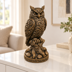 Uhu auf Baumstumpf Ornament - Bronze handbemalt Wohnzimmer