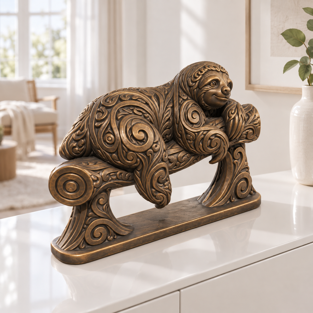 Faultier auf Ast Ornament - Bronze handbemalt Wohnzimmer