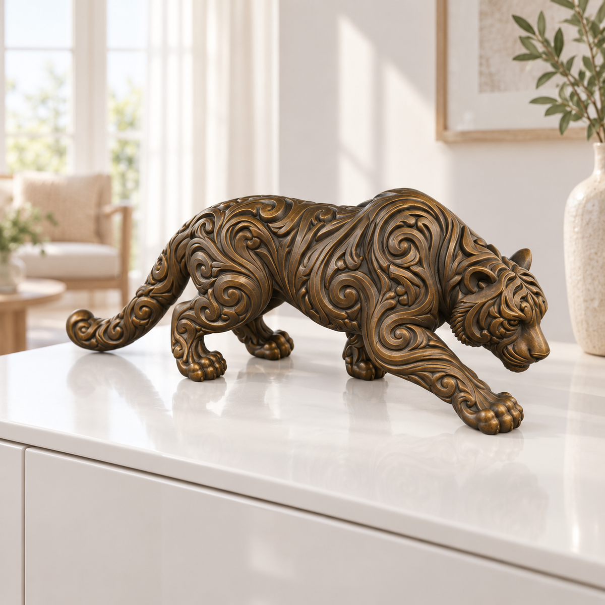 Schleichender Tiger Ornament - Bronze handbemalt Wohnzimmer