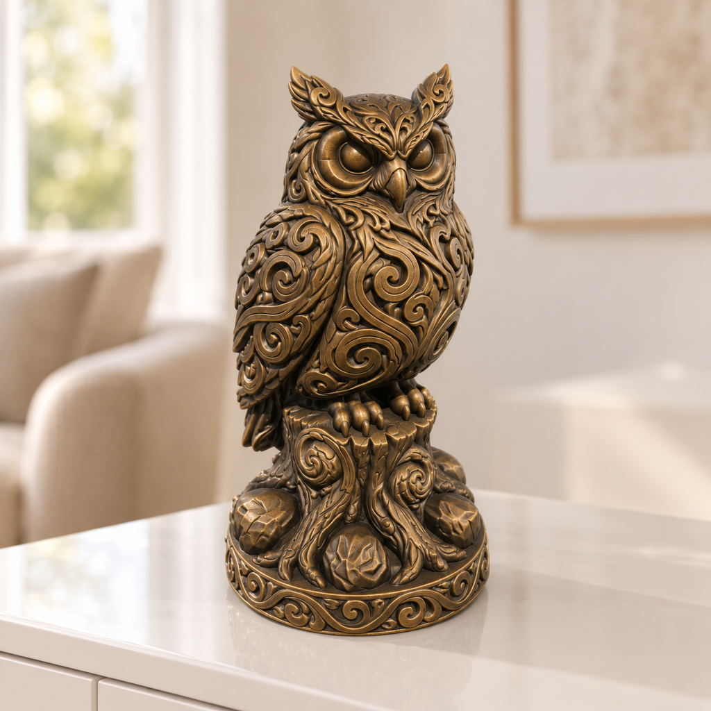 Schneeeule auf Stamm Ornament - Bronze handbemalt Wohnzimmer