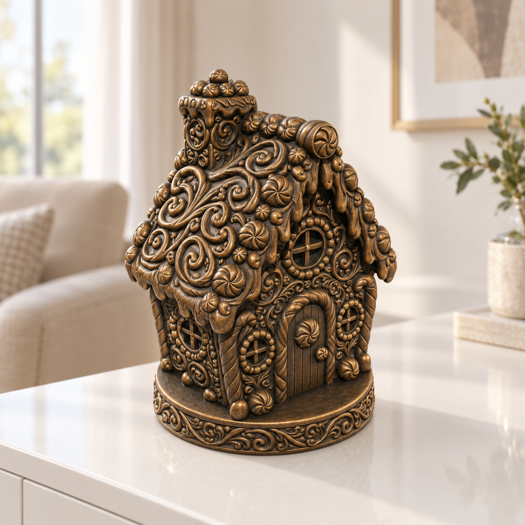 Lebkuchenhaus Ornament - Bronze handbemalt Wohnzimmer