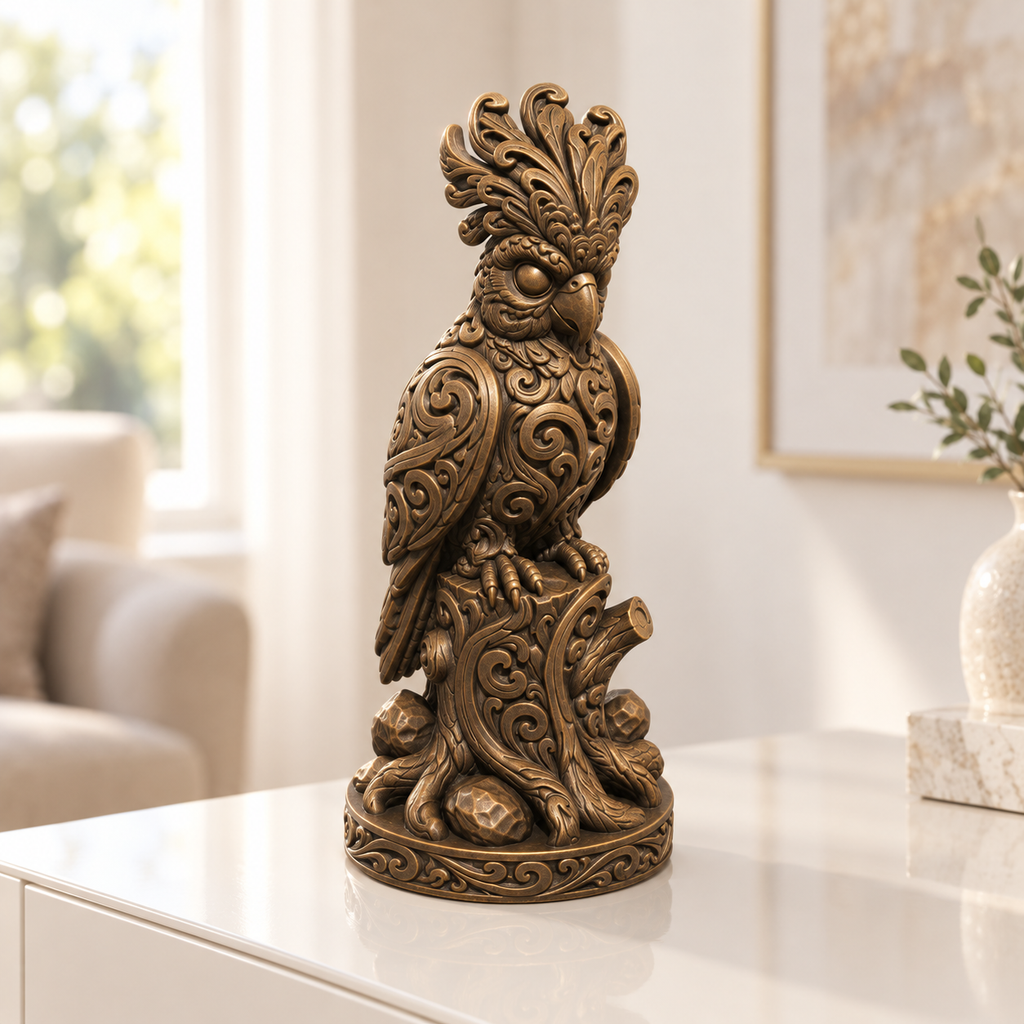 Kakadu auf Baumstumpf Ornament - Bronze handbemalt Wohnzimmer