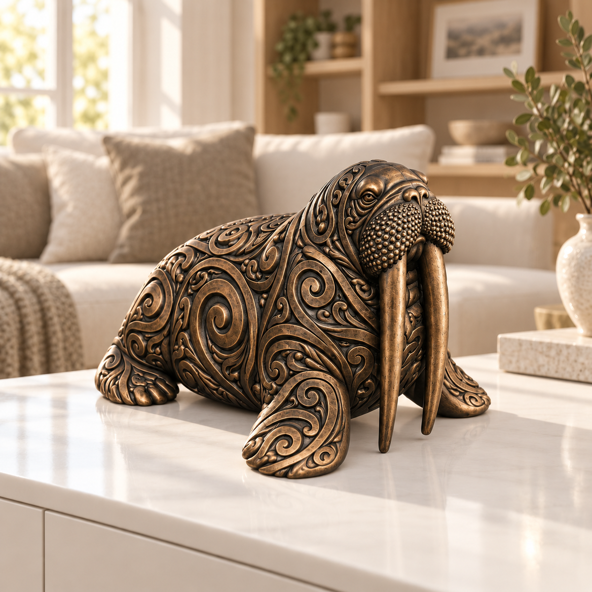 Walross Ornament - Bronze handbemalt Wohnzimmer
