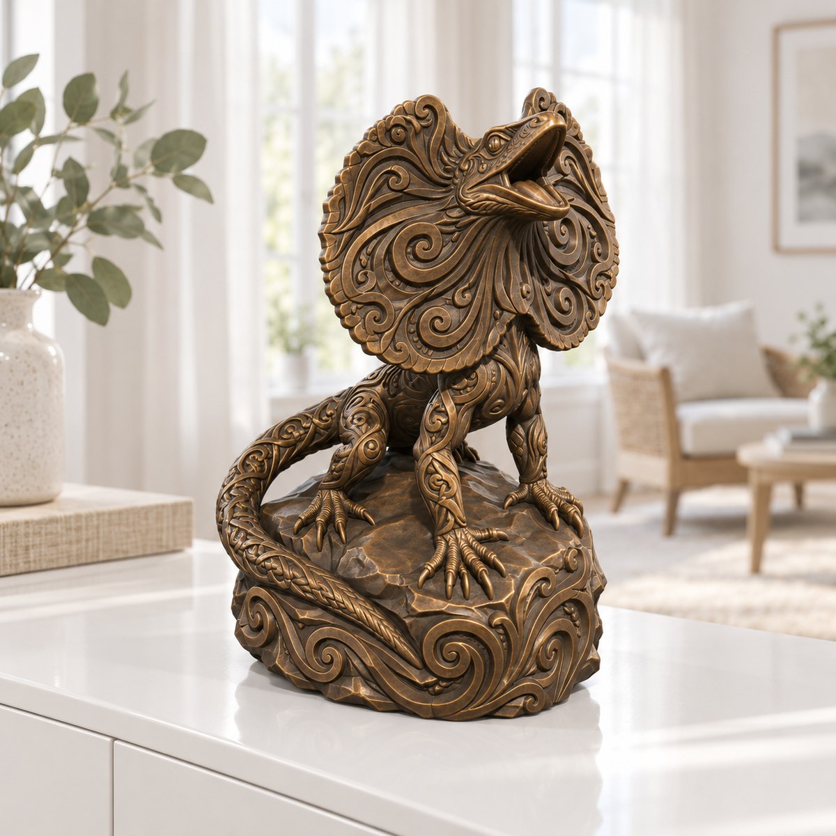 Kragenechse Ornament - Bronze handbemalt Wohnzimmer