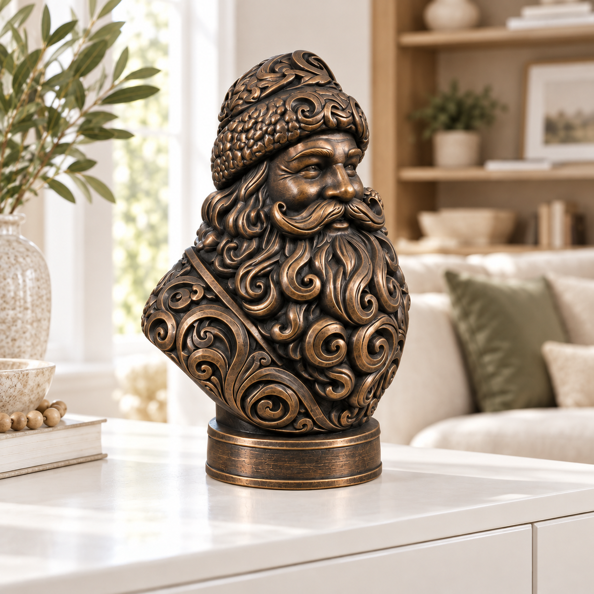 Weihnachtsmann-Büste Ornament - Bronze handbemalt Wohnzimmer