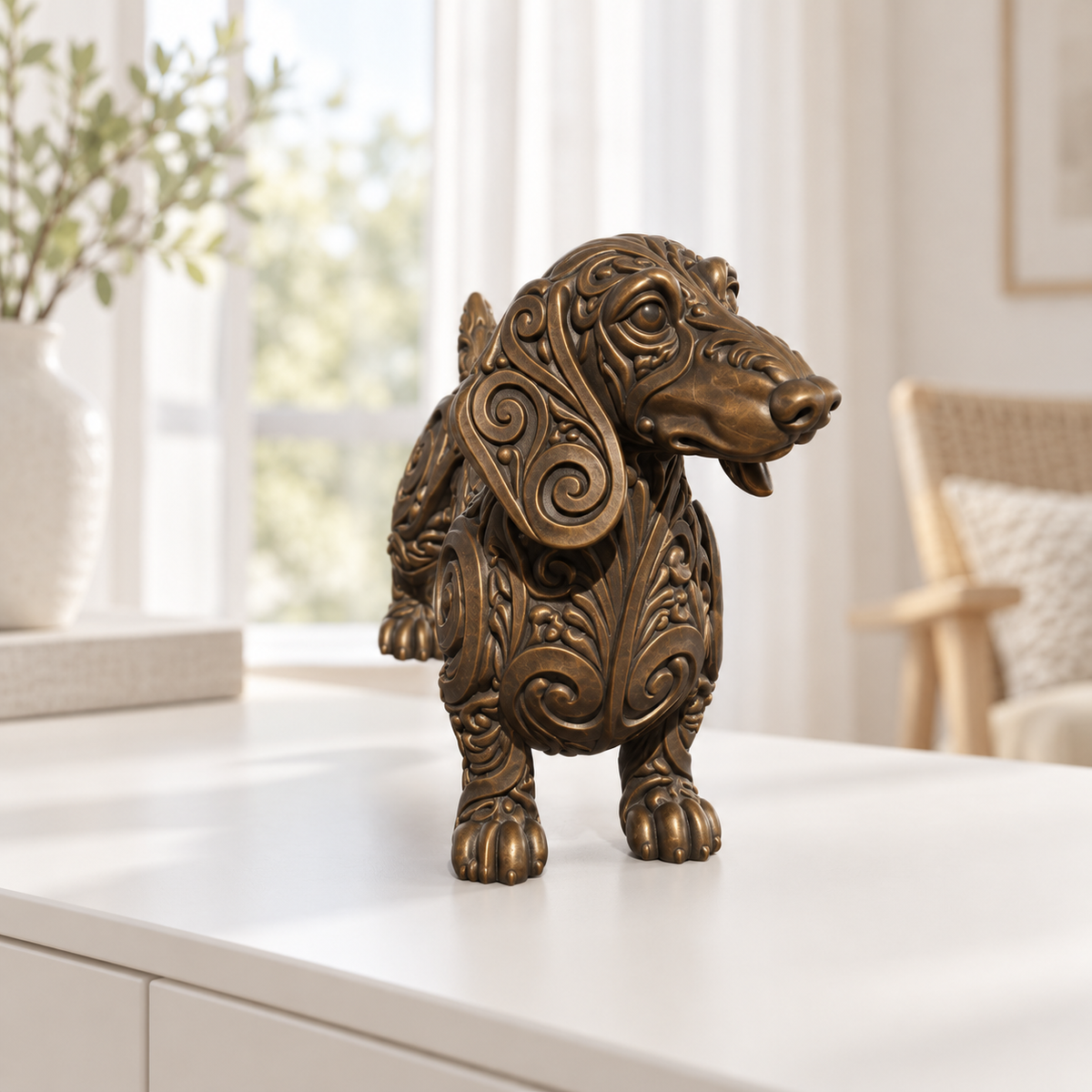 Dackel Ornament - Bronze handbemalt Wohnzimmer