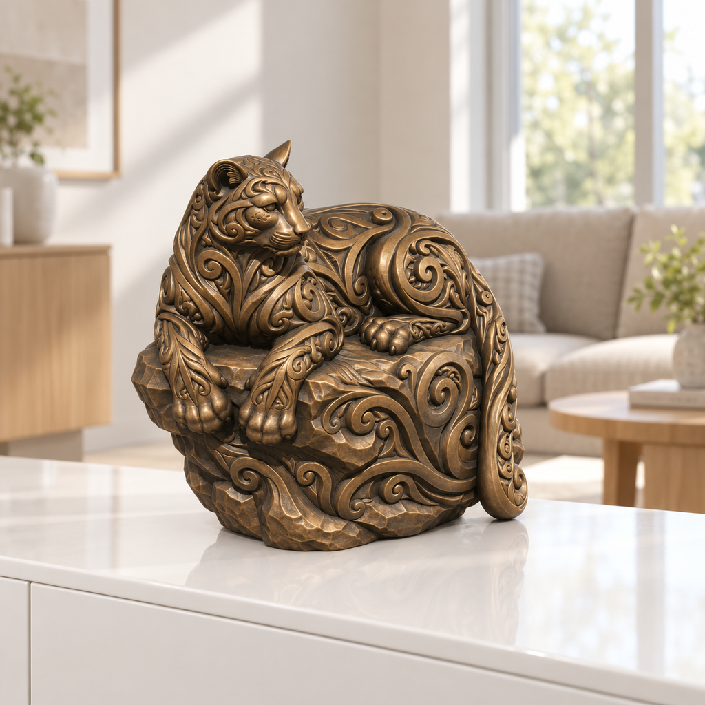 Puma auf Felsvorsprung Ornament - Bronze handbemalt Wohnzimmer