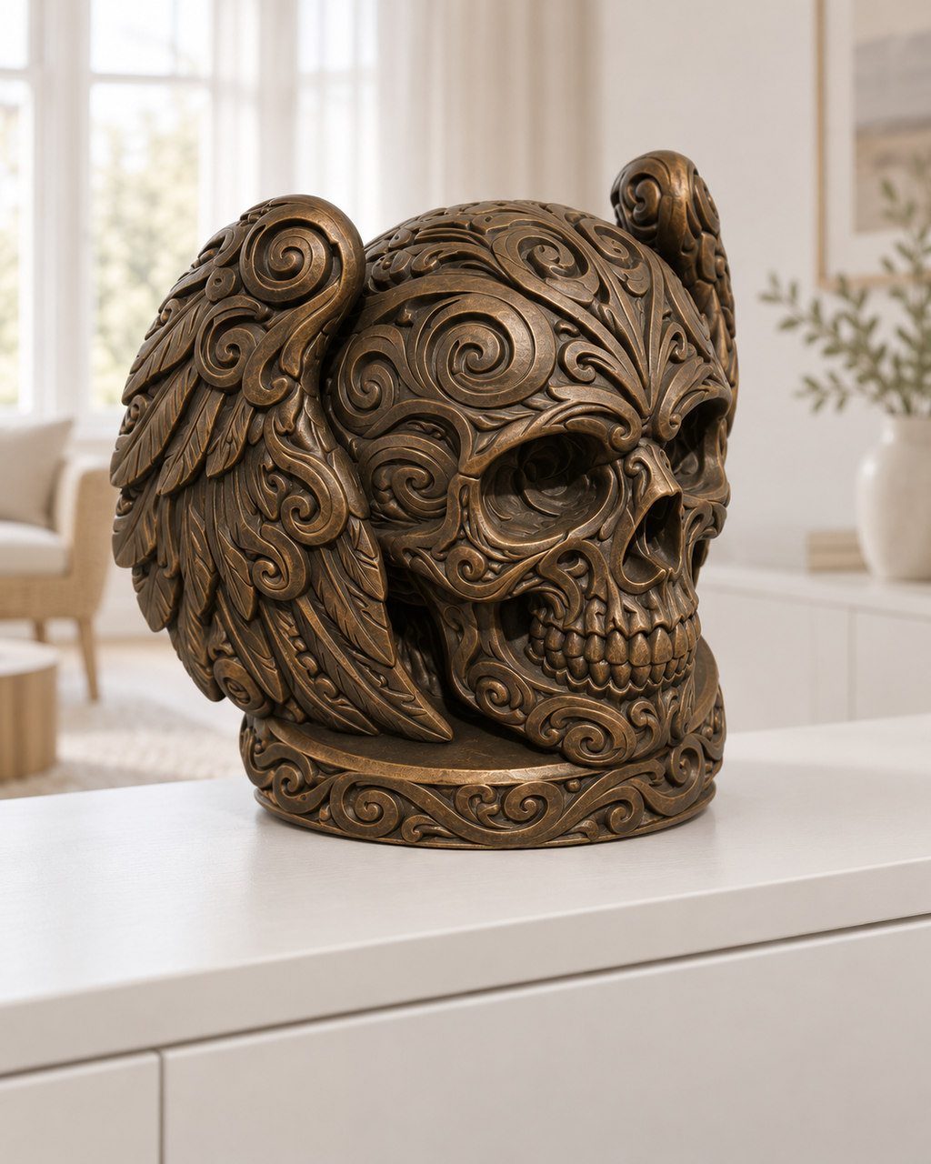 Totenkopf Flügel Ornament - Bronze handbemalt Wohnzimmer