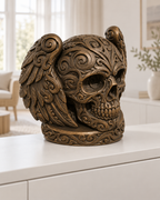 Totenkopf Flügel Ornament - Bronze handbemalt Wohnzimmer