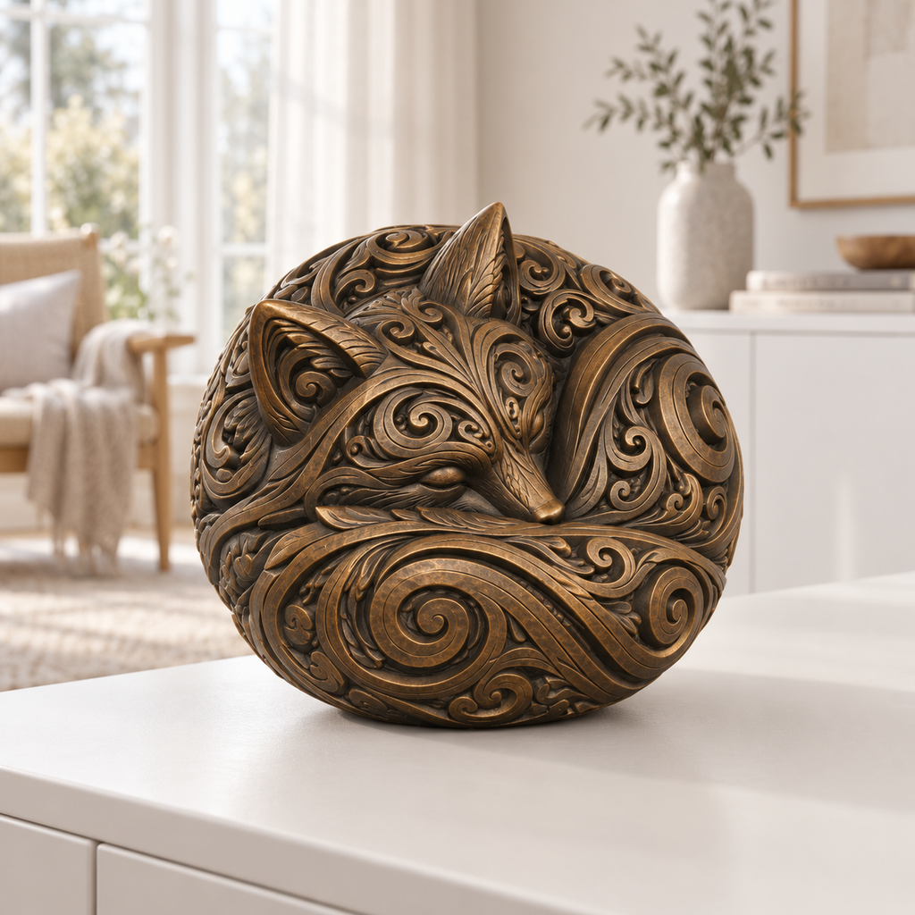 Schlafender Polarfuchs Ornament - Bronze handbemalt Wohnzimmer