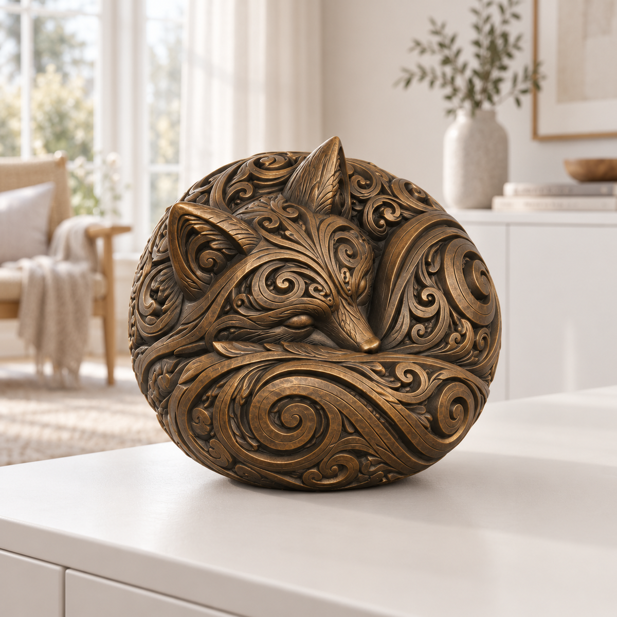 Schlafender Polarfuchs Ornament - Bronze handbemalt Wohnzimmer