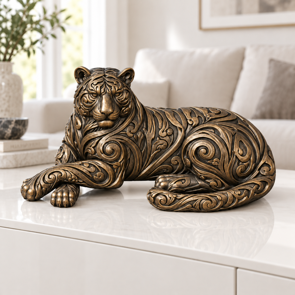 Liegender Tiger Ornament - Bronze handbemalt Wohnzimmer