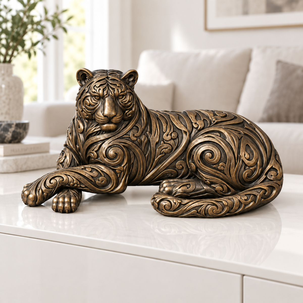 Liegender Tiger Ornament - Bronze handbemalt Wohnzimmer