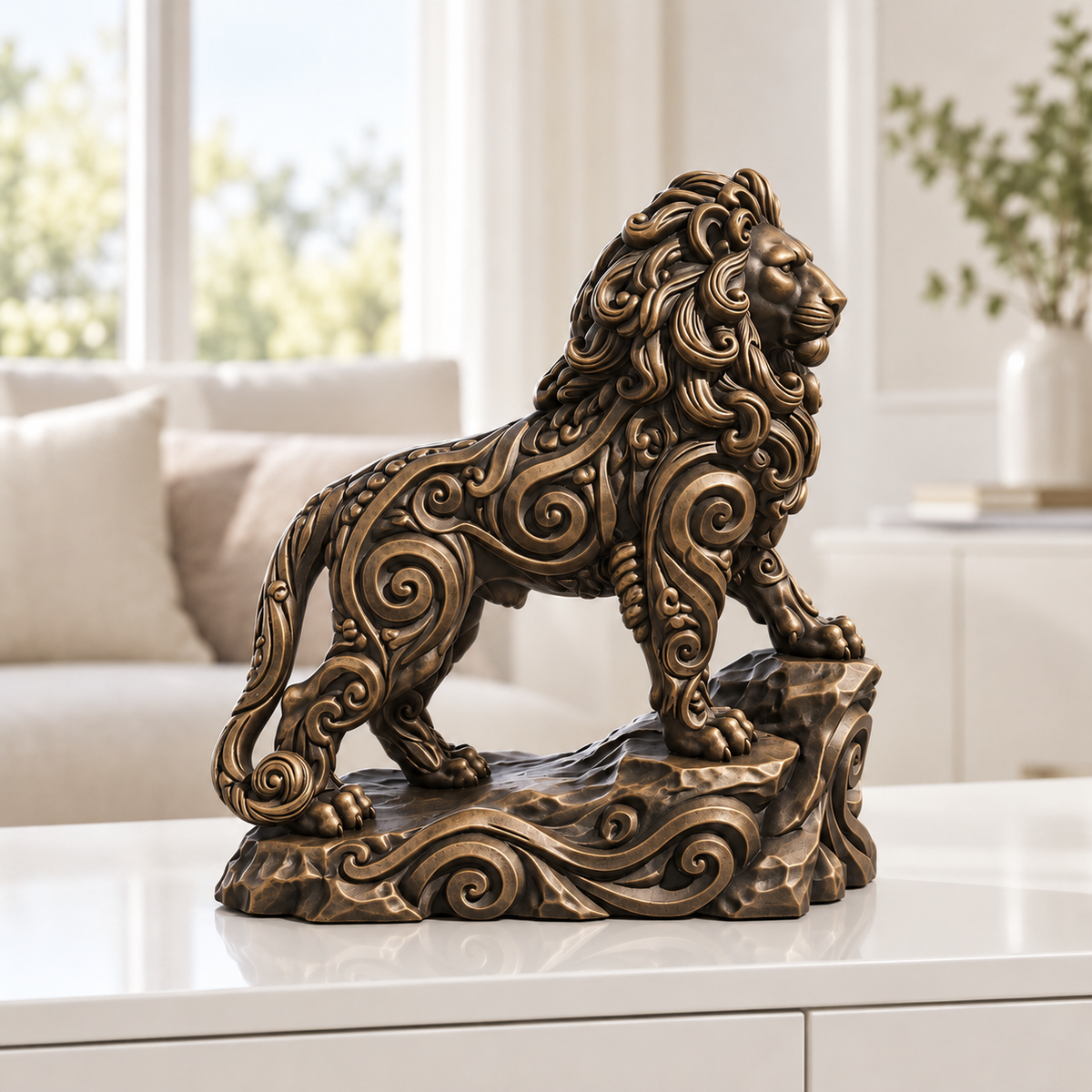 Löwe auf Fels Ornament - Bronze handbemalt Wohnzimmer