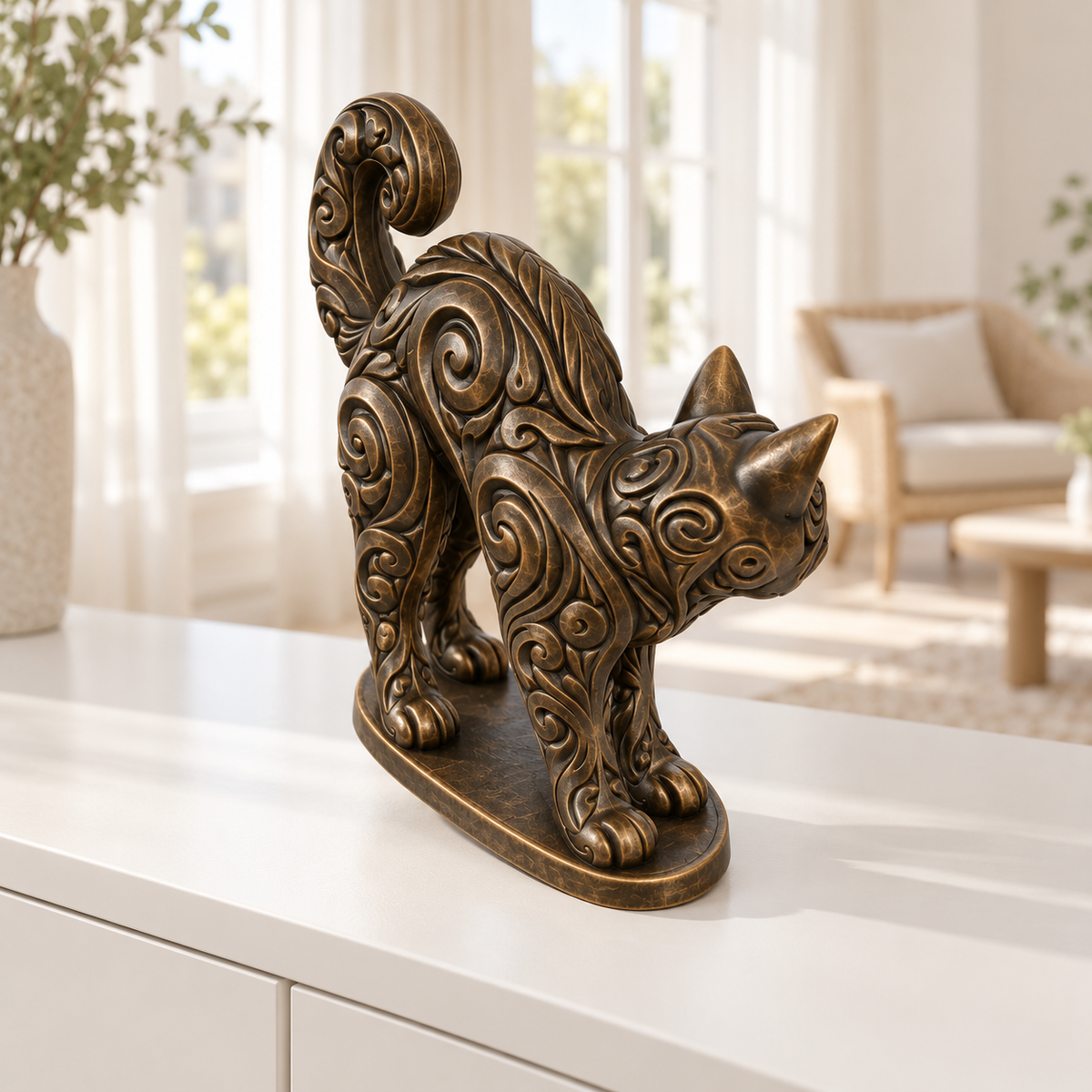 Katze mit Buckel Ornament - Bronze handbemalt Wohnzimmer