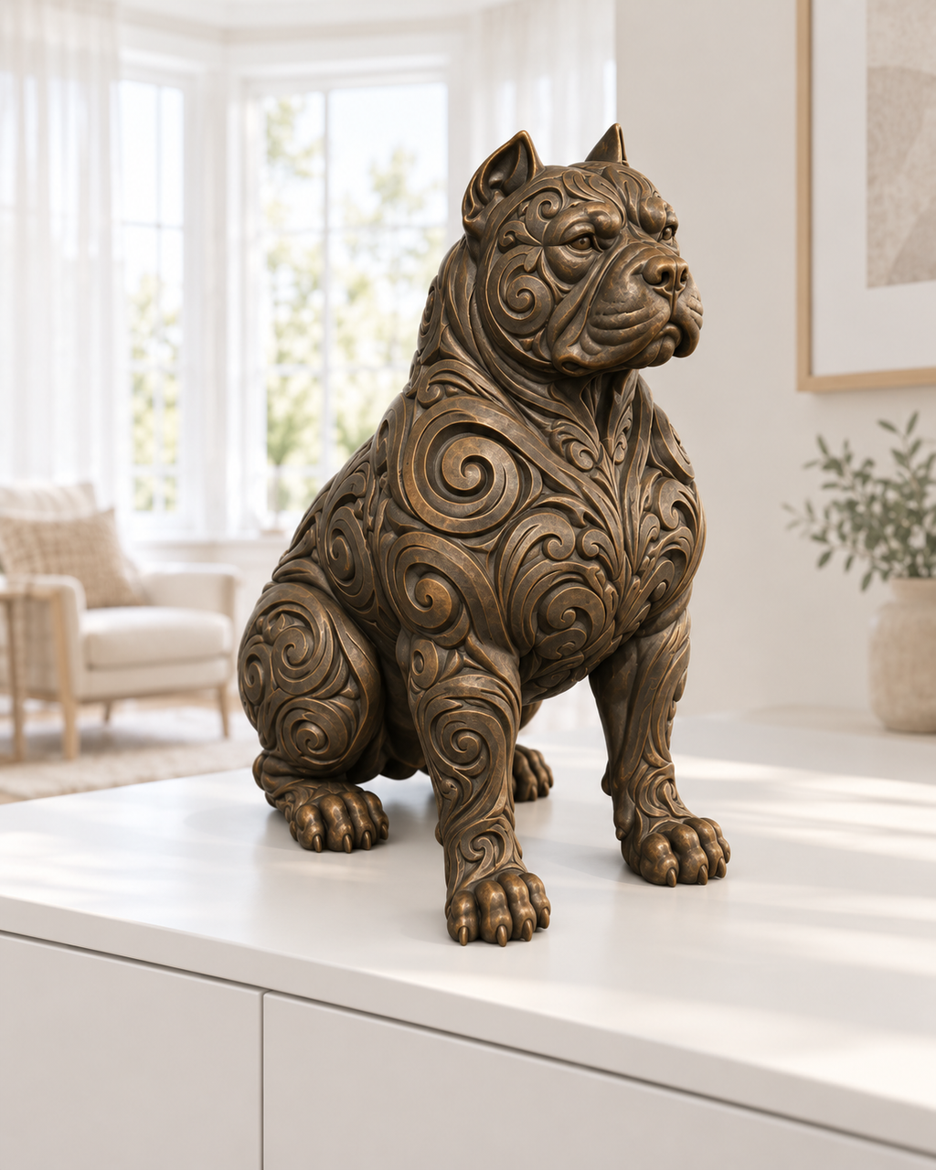 Pitbull Ornament - Bronze handbemalt Wohnzimmer