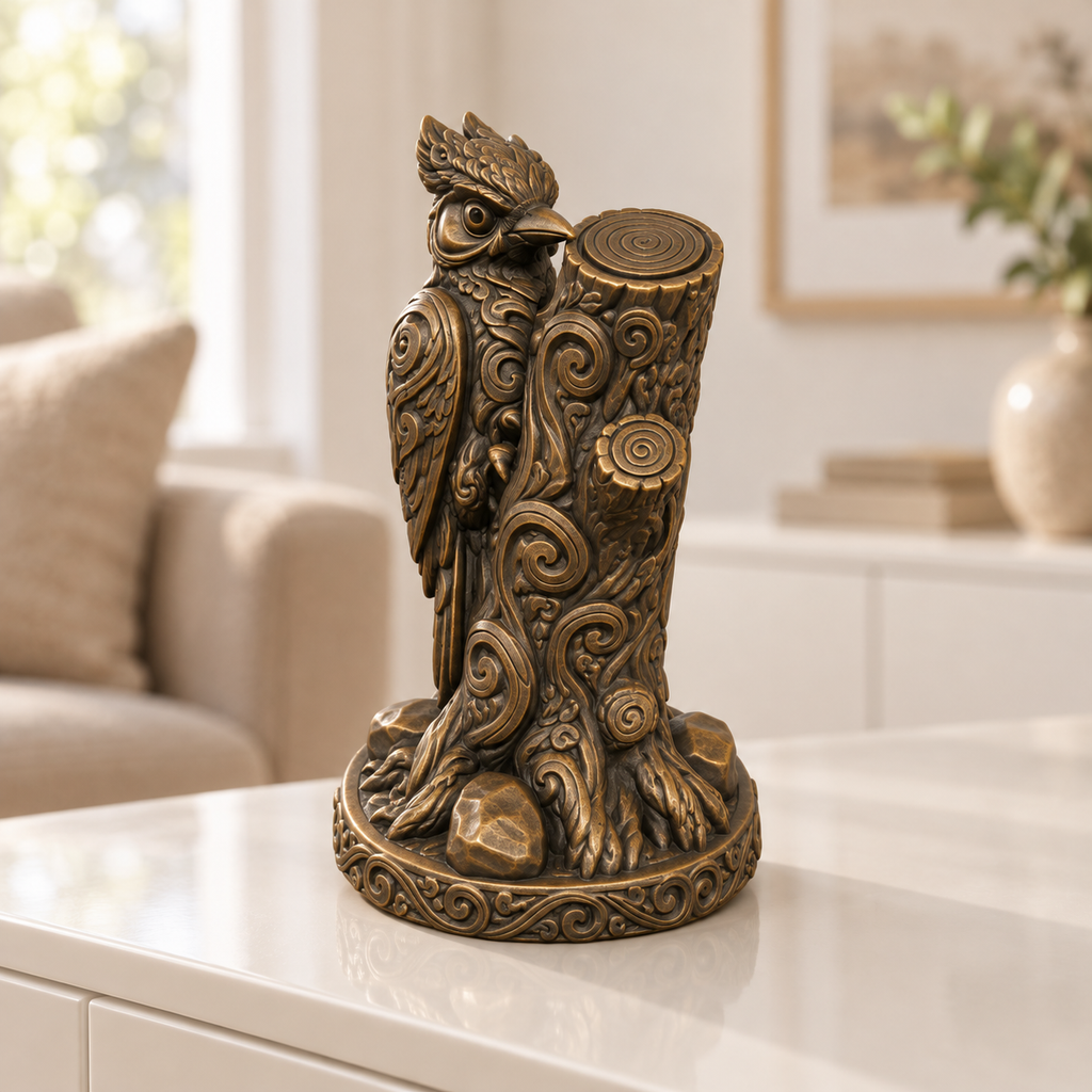 Specht am Stamm Ornament - Bronze handbemalt Wohnzimmer