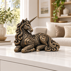 Liegendes Einhorn Ornament - Bronze handbemalt Wohnzimmer