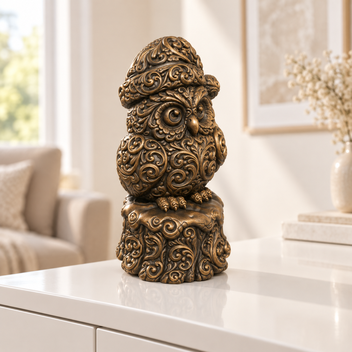 Eule mit Mütze Ornament - Bronze handbemalt Wohnzimmer