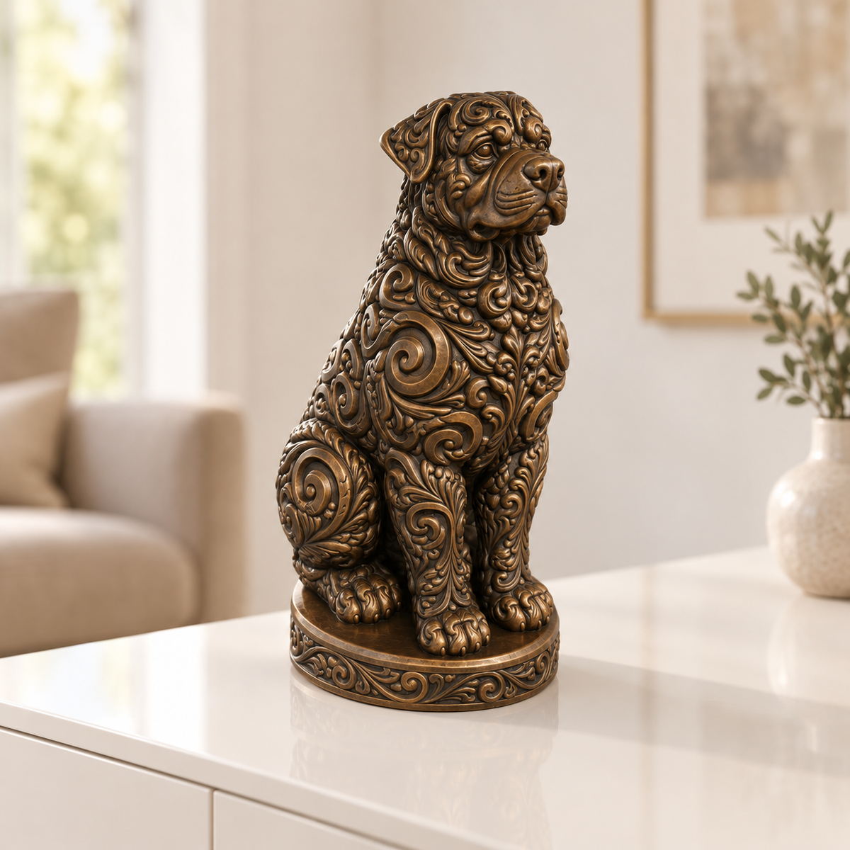 Rottweiler sitzend Ornament - Bronze handbemalt Wohnzimmer