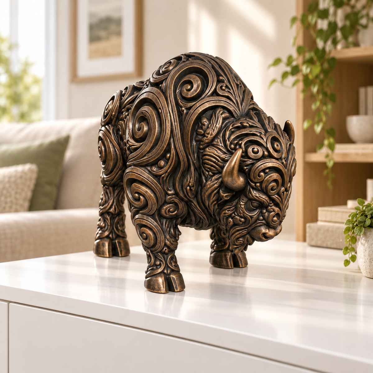 Bison Ornament - Bronze handbemalt Wohnzimmer