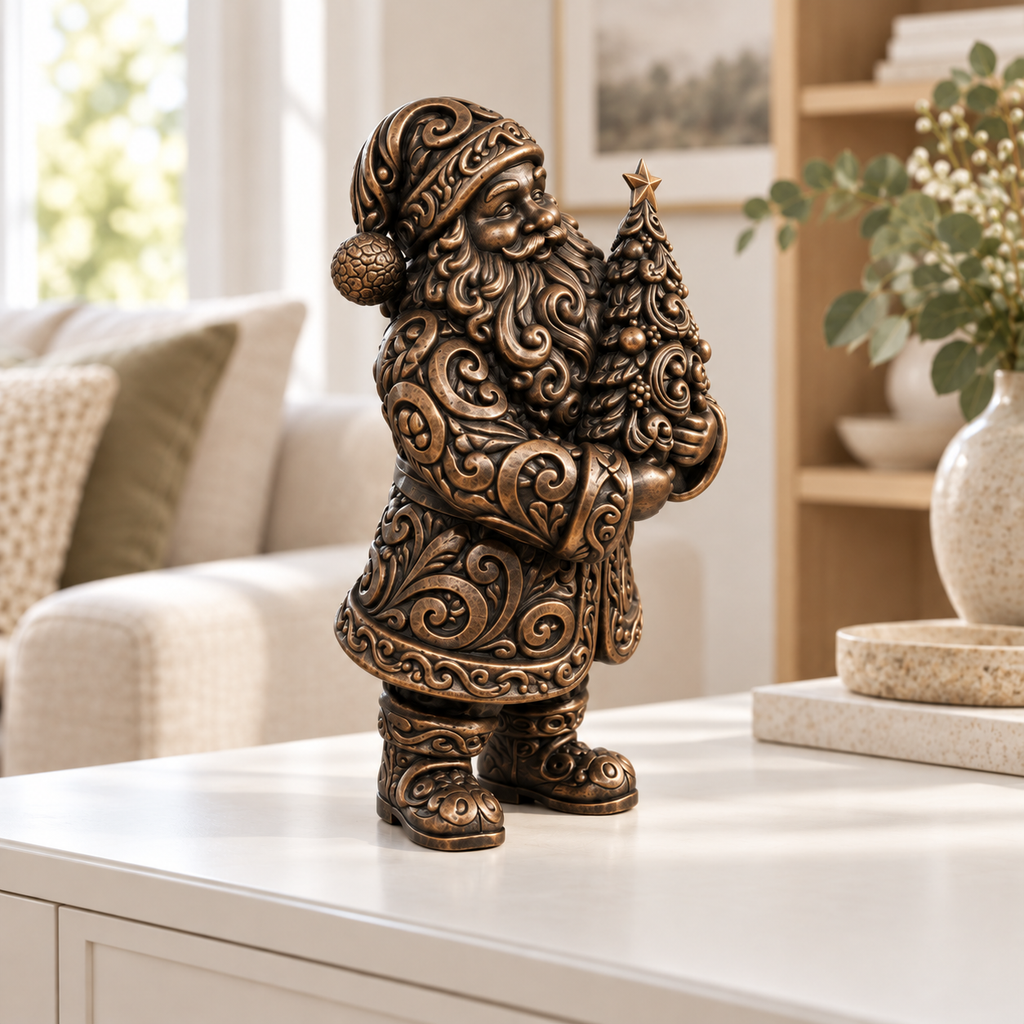 Santa mit Tannenbaum Ornament - Bronze handbemalt Wohnzimmer
