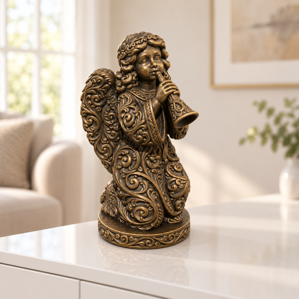 Engel mit Posaune Ornament - Bronze handbemalt Wohnzimmer